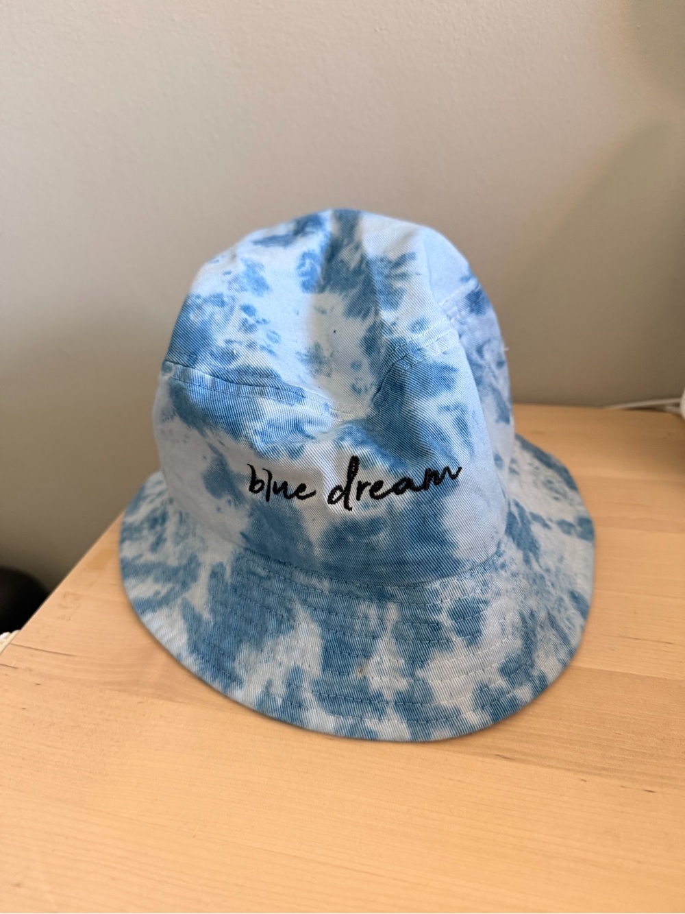 Tie-Dye Light Blue Bucket Hat with Script Accent